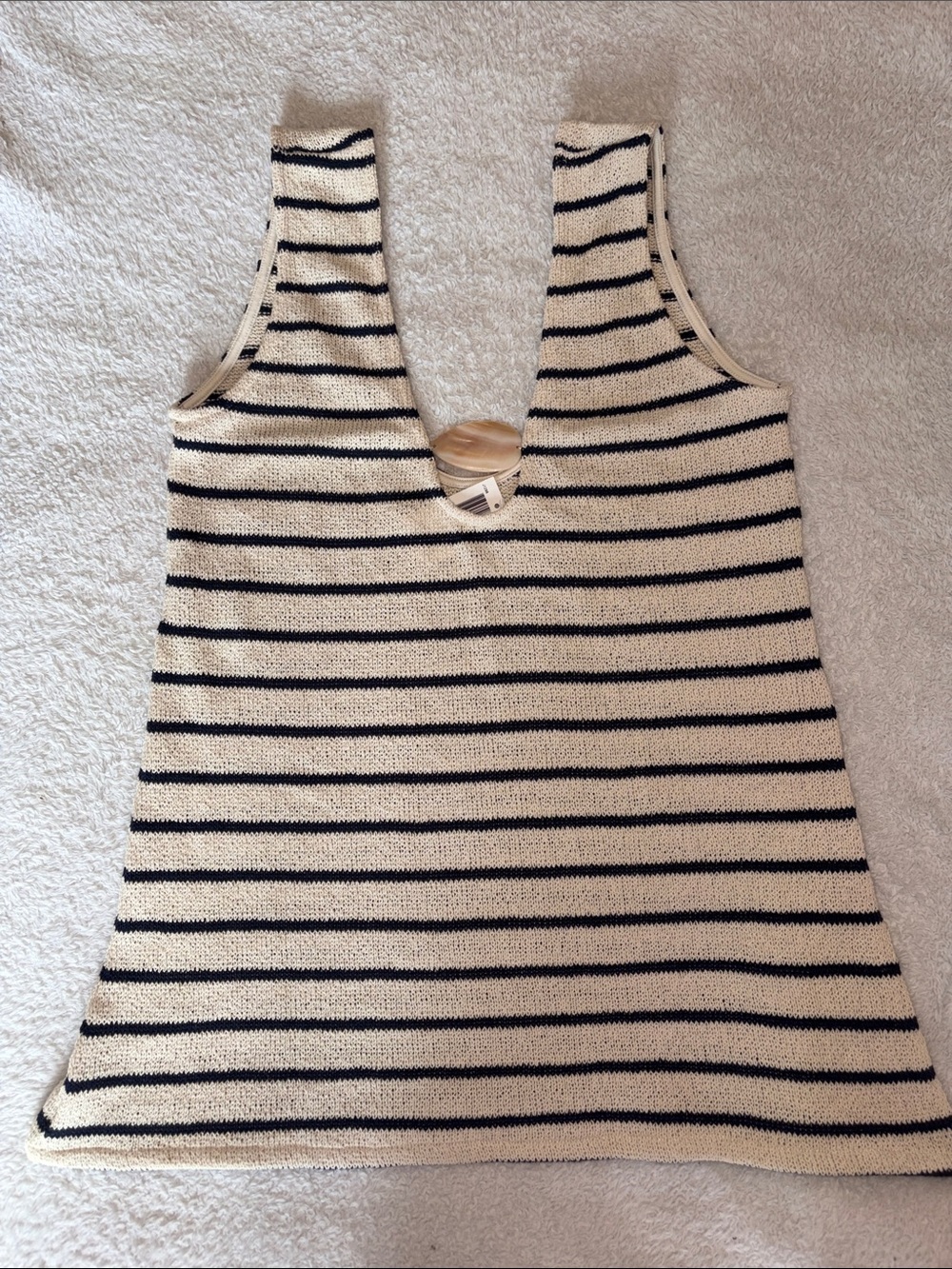Palmacea Swimwear Striped Knit Swim Coverup Tank in Cream and Black
